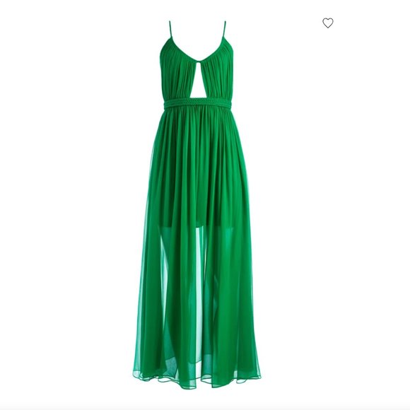NEW ALICE + OLIVIA Tamar Cutout Slit Maxi Green Dress (100% silk fabric) - Picture 5 of 5